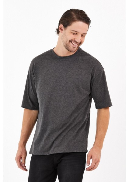 Pamuk Bisiklet Antrasit Gri Oversize T-Shirt