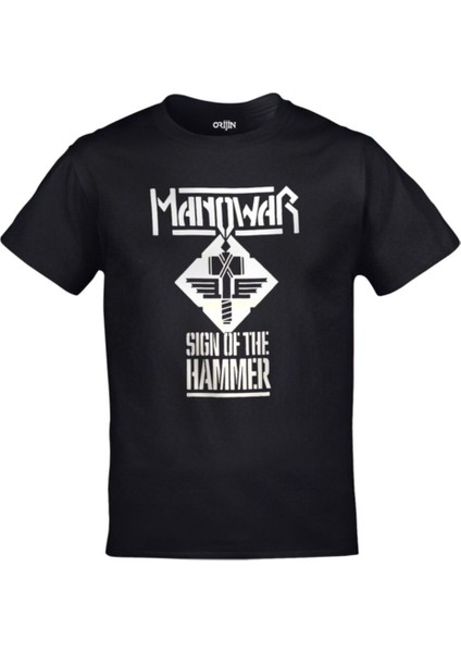 Siyah Manowar Sign Of The Hammer Baskılı Tshirt