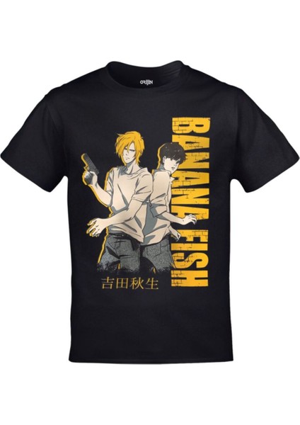Banana Fish Ash Lynx Eiji Okumura Anime Baskılı Siyah Tshirt