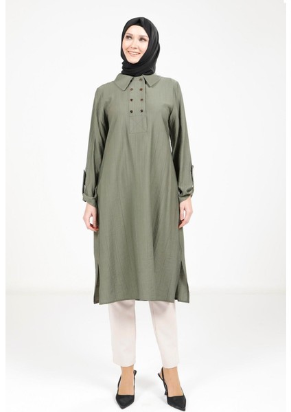 Kolu Apoletli Haki Tesettür Tunik 9340