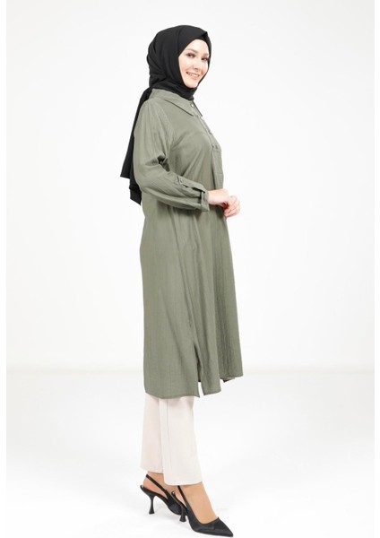 Kolu Apoletli Haki Tesettür Tunik 9340 fiyatları