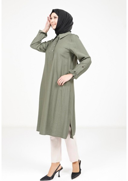 Kolu Apoletli Haki Tesettür Tunik 9340 modelleri