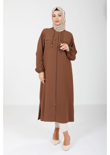 Fermuarlı Tesettür Mocca Renk Giy Çık 4122 Safari