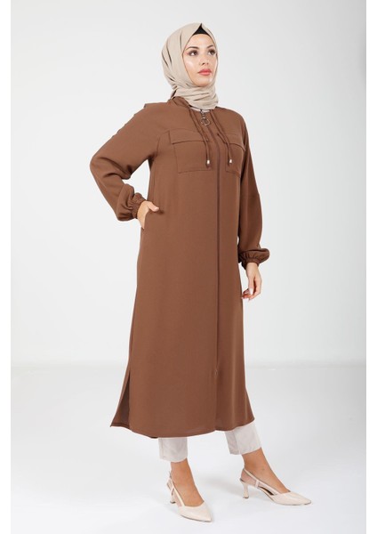 Fermuarlı Tesettür Mocca Renk Giy Çık 4122 Safari fiyatları