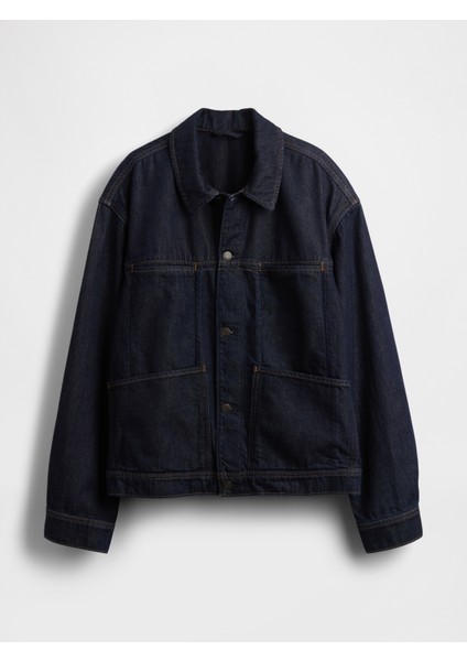 Erkek Lacivert Ultrasoft Boxy Icon Denim Ceket modelleri