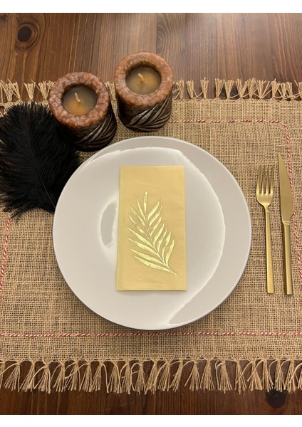 Gold Yaldızlı Sarı Yaprak Desenli Peçete 16 Adet