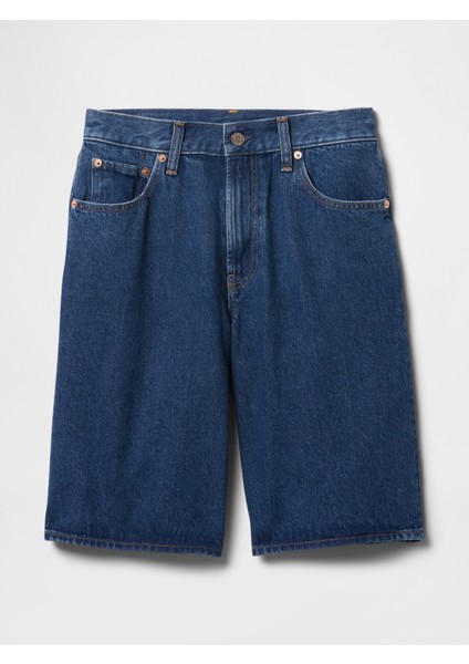 Kadın Mavi 11" Mid Rise Longline Denim Şort