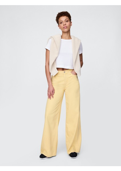 Kadın Sarı Mid Rise Ultrasoft Baggy Jean Pantolon