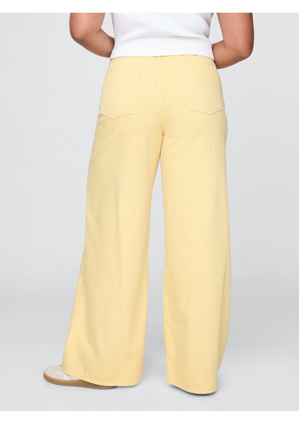 Kadın Sarı Mid Rise Ultrasoft Baggy Jean Pantolon modelleri