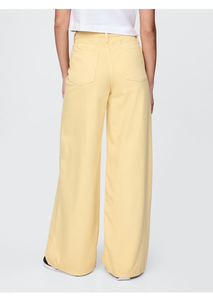 Kadın Sarı Mid Rise Ultrasoft Baggy Jean Pantolon indirimleri