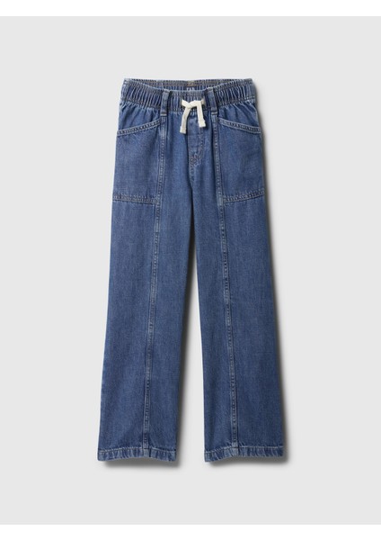Kız Çocuk Lacivert Wide Leg Jean Pantolon