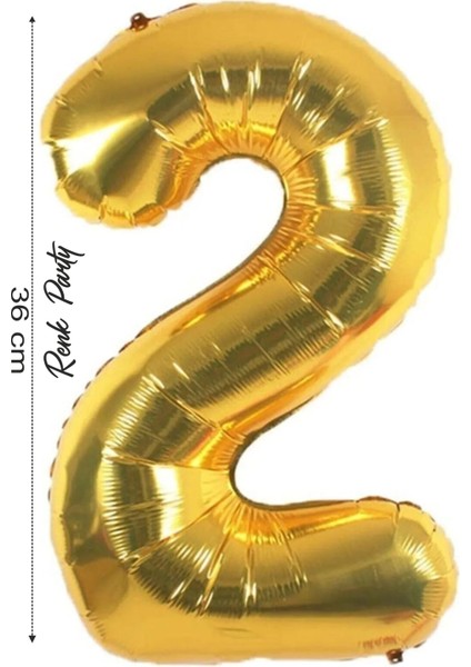 Folyo Balon 2 Rakamı Helyum Balon 36 cm Gold Renk - 2 Yaş Balonu - 2 Rakam Balon - 16 Inch