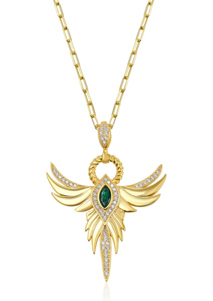 Kadın 925 Ayar Zümrüt Taşlı Anka Kuşu Kolye fırsatları