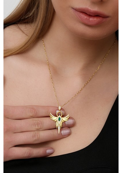 Kadın 925 Ayar Zümrüt Taşlı Anka Kuşu Kolye fiyatları