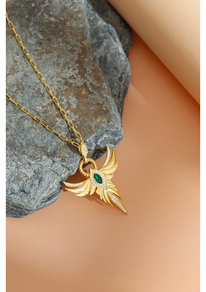 Kadın 925 Ayar Zümrüt Taşlı Anka Kuşu Kolye modelleri