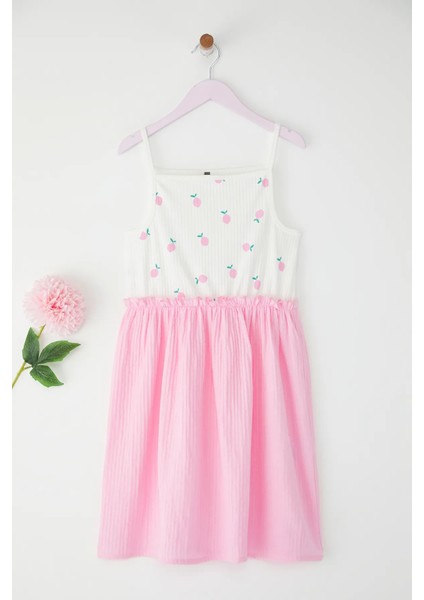 Kız Çocuk Üst Askılı Kaşkosre Limon Baskılı Alt Müslin Elbise