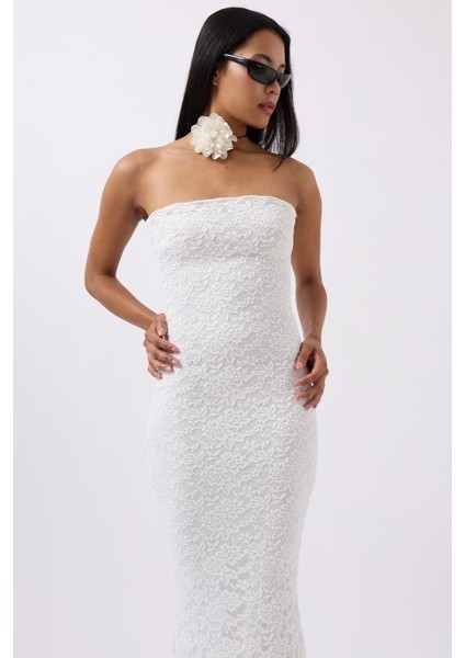 Straplez Dantel Maxi Elbise