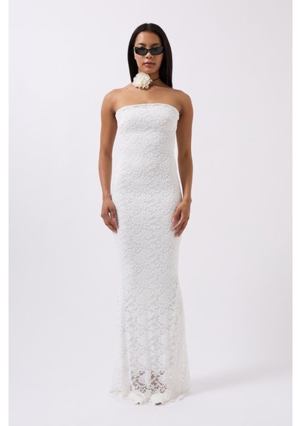 Straplez Dantel Maxi Elbise