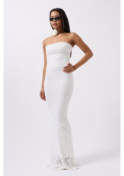 Straplez Dantel Maxi Elbise