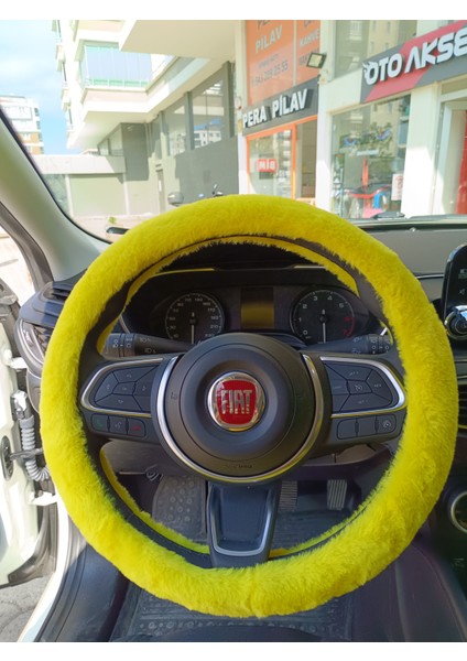 Yumuşak Tüylü Peluş Direksiyon Kılıfı Sarı fiyatları