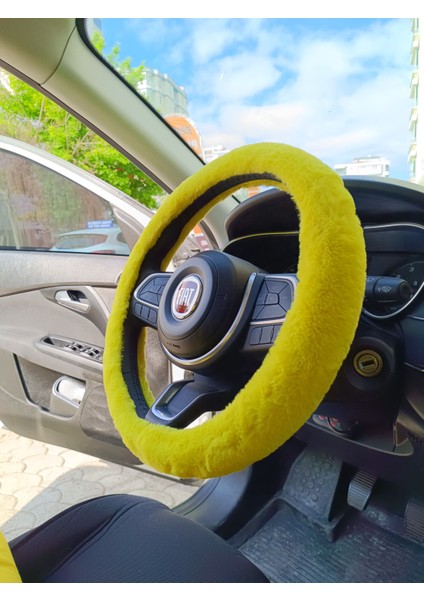 Yumuşak Tüylü Peluş Direksiyon Kılıfı Sarı modelleri