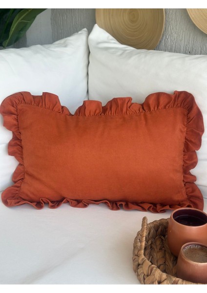 Vıntage Fırfırlı Kiremit Rengi Tarçın Kırlent Kılıfı 1 Adet modelleri