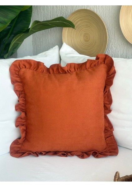 Vıntage Fırfırlı Kiremit Rengi Tarçın Kırlent Kılıfı 1 Adet fırsatları