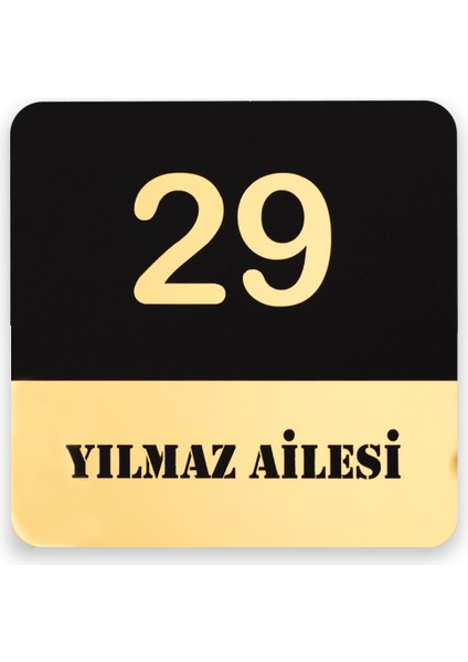 Gold Pleksi Yazılı Siyah Mdf Kapı Numarası Panosu – Modern Kapı Tabelası