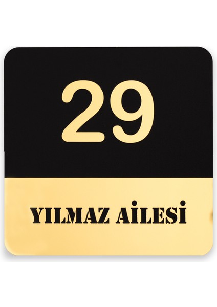 Gold Pleksi Yazılı Siyah Mdf Kapı Numarası Panosu – Modern Kapı Tabelası