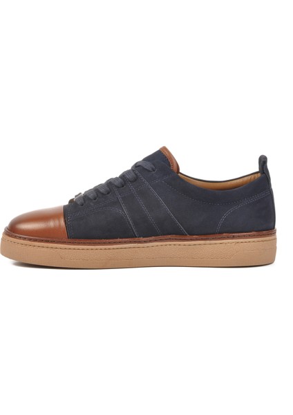 Lacivert-Kahve Hakiki Deri Erkek Sneaker 3K1973-C704 M