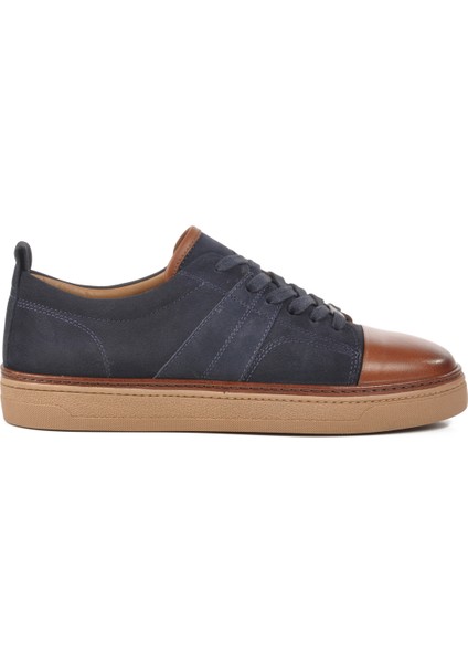 Lacivert-Kahve Hakiki Deri Erkek Sneaker 3K1973-C704 M