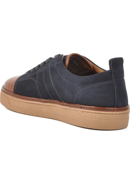 Lacivert-Kahve Hakiki Deri Erkek Sneaker 3K1973-C704 M
