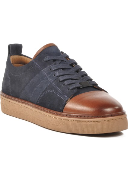 Lacivert-Kahve Hakiki Deri Erkek Sneaker 3K1973-C704 M