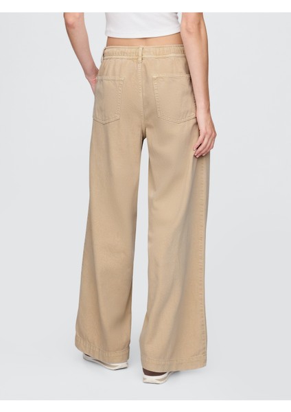 Kadın Bej Mid Rise Ultrasoft Easy Baggy Jean Pantolon fırsatları