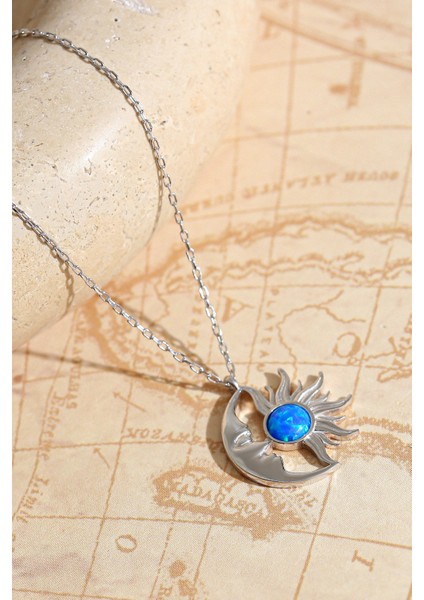 Kadın 925 Ayar Opal Taşlı Ay Kolye modelleri