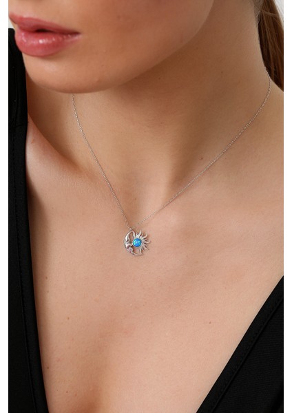 Kadın 925 Ayar Opal Taşlı Ay Kolye fiyatları