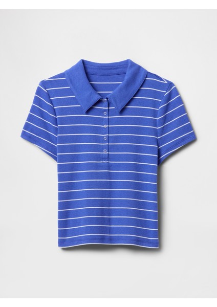 Kadın Koyu Mavi Modern Fitilli Crop Polo Tişört fiyatları