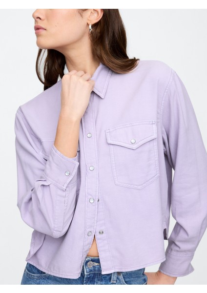 Kadın Lila Denim Western Gömlek modelleri