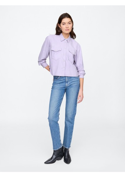 Kadın Lila Denim Western Gömlek fırsatları