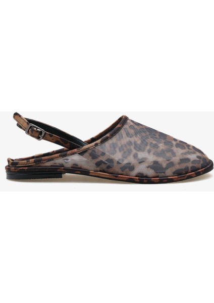 Kadın Ince Tül Arkası Açık Günlük Sandalet Ronsey Leopar