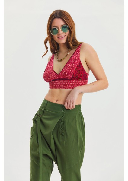 Bağcıklı Sırtı Açık Ayarlanabilir Crop Bluz