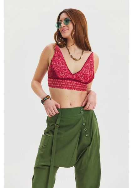Bağcıklı Sırtı Açık Ayarlanabilir Crop Bluz