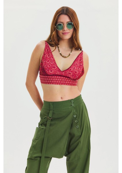 Bağcıklı Sırtı Açık Ayarlanabilir Crop Bluz