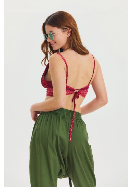 Bağcıklı Sırtı Açık Ayarlanabilir Crop Bluz