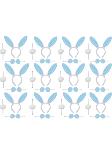 Mavi Tavşan Kostüm Seti – Taç Papyon Ponpon 12 Li Paket