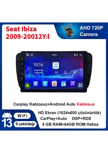 Seat Ibiza 2009-2012 Yıl Uyumlu 9 Inç 4 GB Ram 64 GB Hafıza Multimedya Carplay Navigasyon