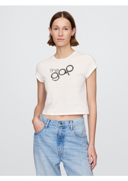 Kadın Kırık Beyaz Gap Logo T-Shirt
