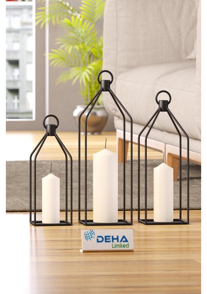 Metal Kafes 3’lü Set Mumluk Fener Dekoratif Mumluk Ferforje Şamdan