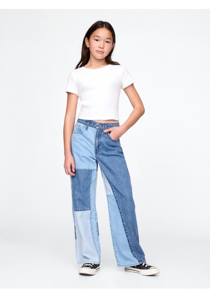 Kız Çocuk Mavi Low Rise Stride Patchwork Jean Pantolon