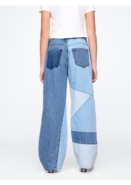 Kız Çocuk Mavi Low Rise Stride Patchwork Jean Pantolon fırsatları